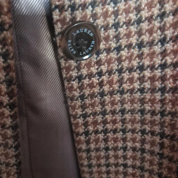 Lauren Ralph Lauren Legacy Check Wool Blend Coat Size 8 Brown Houndstooth - Picture 5 of 6